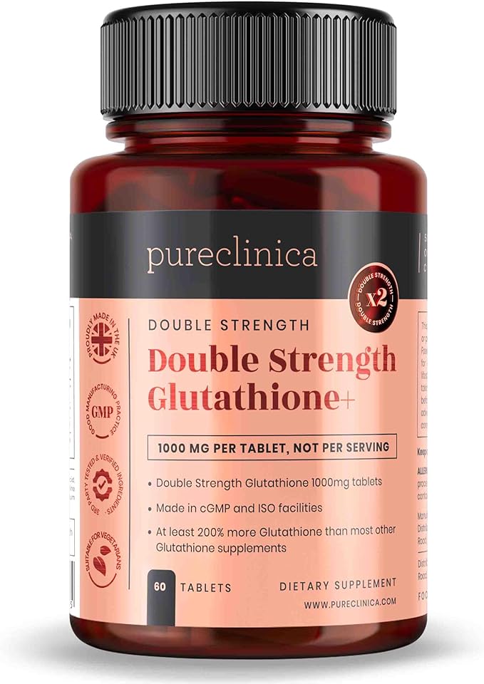 pureclinica Glutathione 1000mg x 60 Tablets. with 500mg Glutathione, 300mg ALA, and 200mg Vitamin C per Tablet.