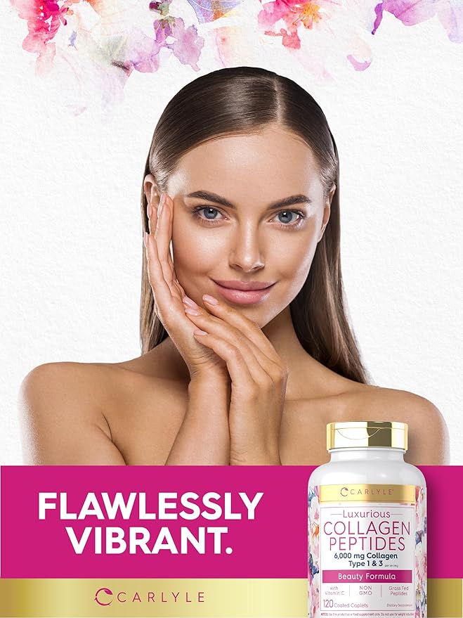 Carlyle Collagen with Vitamin C | 6000mg | 120 Caplets | Multi Collagen Peptide Pills | Type 1 and 3 | Non-GMO, Gluten Free, Grass Fed