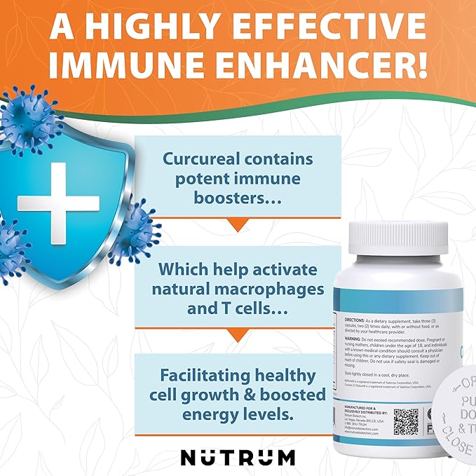 Advanced Immune Support Supplements with Curcumin by Nutrum, Vegan Formula for Cellular Health, Promotes Regeneration of Damaged Cells with Fucoidan, Immunity Boost with Herbal Extracts, 90 Capsules