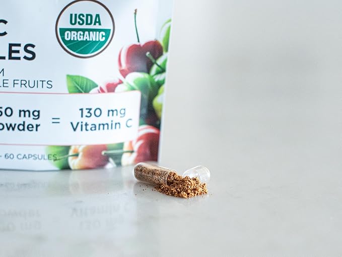 KOYAH Fruit-C Capsules, 130mg Natural Vitamin C from Organic Freeze-Dried Fruits (No Synthetic or Extracted Vitamin C), Whole-Food, Non-GMO, Vegan, 100% Pure. Immune & Antioxidant Support. 60 Capsules