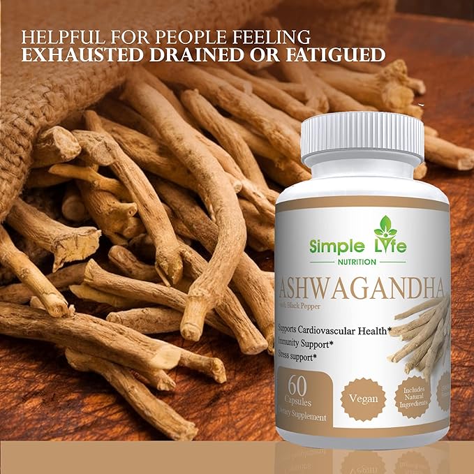 Organic Ashwagandha - Max Strength 1300MG Vegan Capsules - 100% Pure Non GMO Root Powder with Natural Black Pepper 60CT