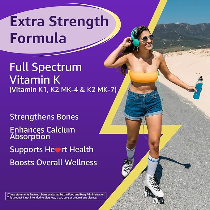 NEVISS Sugar-Free Full Spectrum Vitamin K2 Gummies (MK-4 500mcg & MK-7 100mcg) + K1, D3 for Women & Men - 60 Gummies