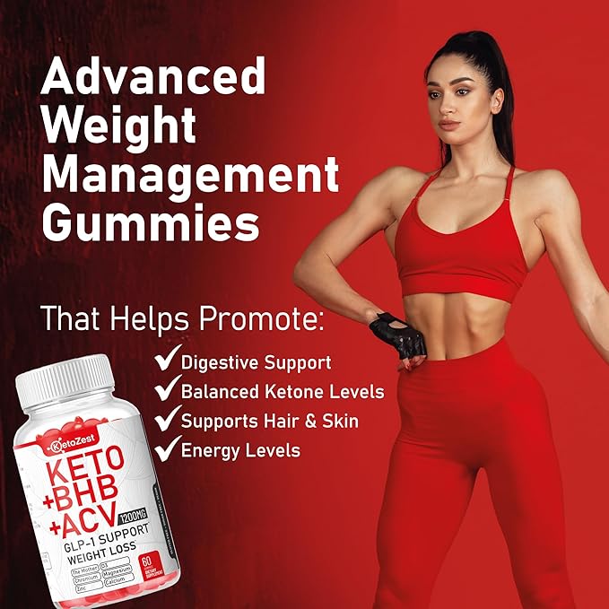 Organic Keto ACV BHB GLP-1 Gummies - Apple Cider Vinegar with The Mother Supplement - Vitamin D3 Zinc Beetroot Pomegranate Chromium Beta Hydroxybutyrate - Vegan Sugar Gluten Free for Men Women