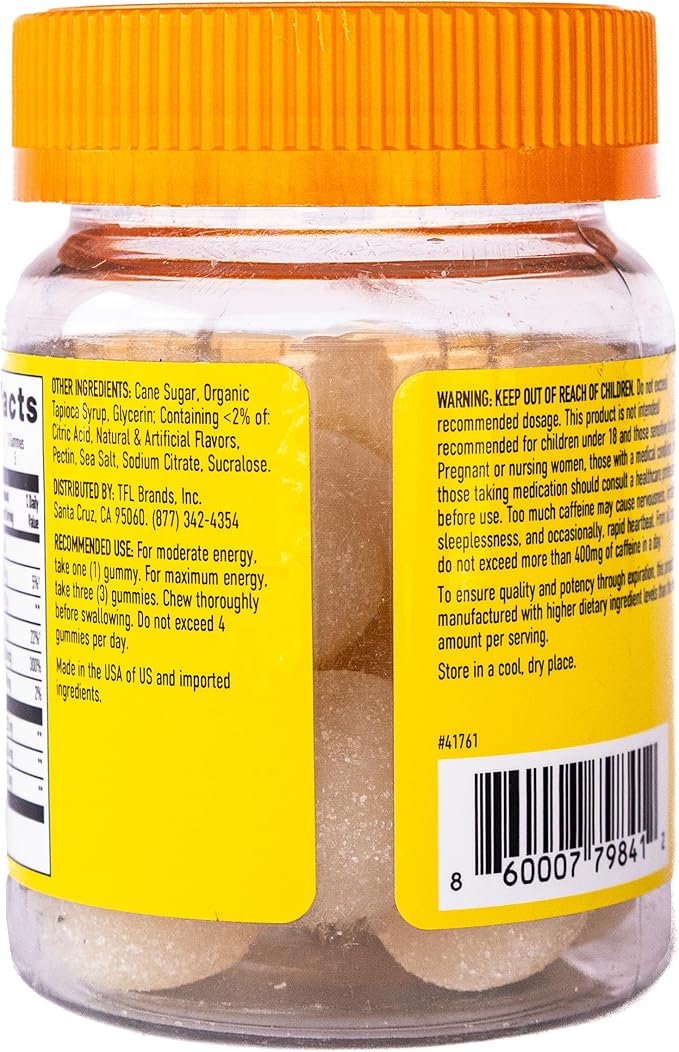 Energy Gummies, 1125 mg of Plant-Based Caffeine Chews per Bottle, Long Lasting Energy Boosters, Tropical (15ct)