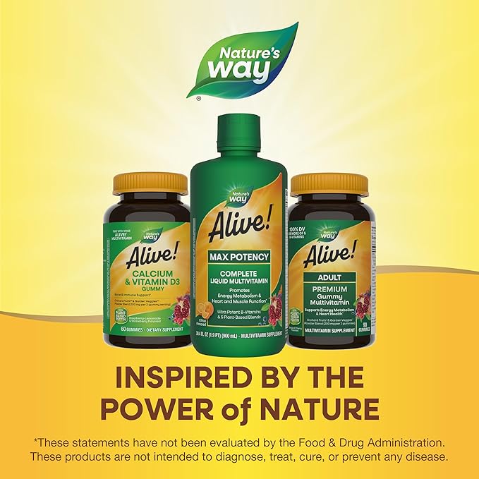 Nature's Way Alive! Max Potency Complete Liquid Multivitamin for Women and Men, Antioxidants Beta Carotene, Vitamins C & E, and Food-Based Blends, Citrus Flavored, 30.4 Fl Oz