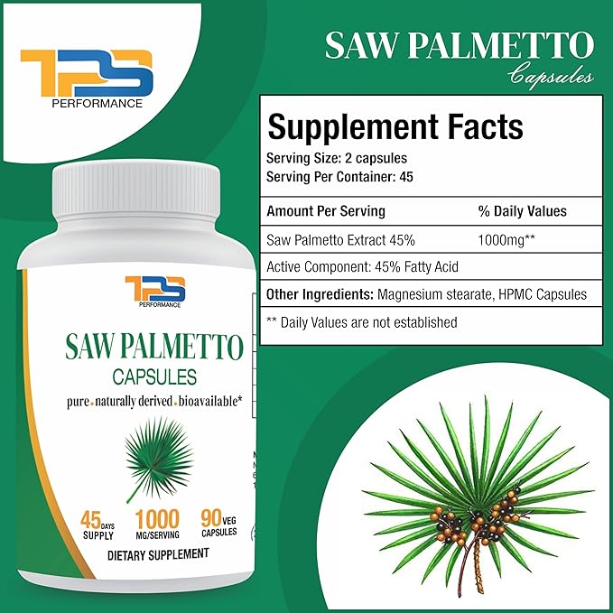Saw Palmetto 1000mg per Serving for Men Prostate Supplements | Potent Saw Palmetto for Urinary and Prostate Health | 90 Veg Capsules,45 Days Supply