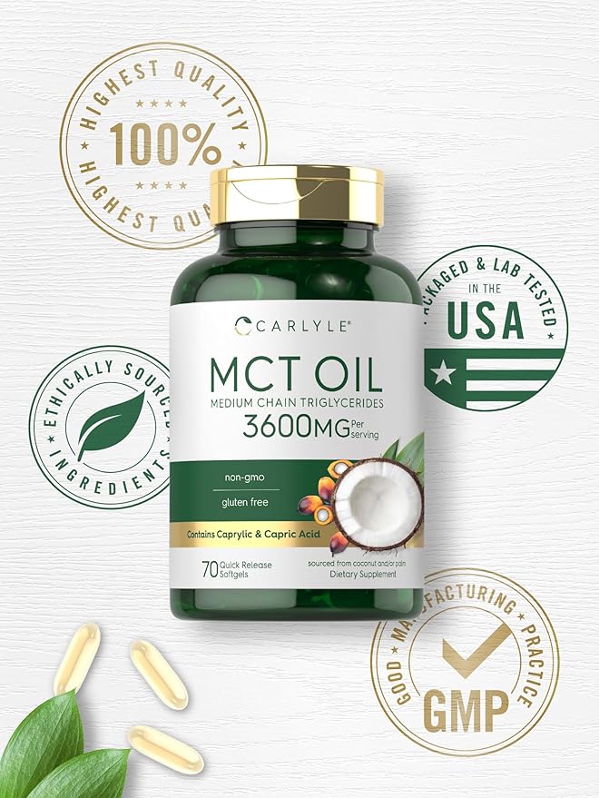 Carlyle MCT Oil Capsules | 3600mg | 70 Softgels | Keto Coconut Oil | with Caprylic & Capric Acid | Non-GMO and Gluten Free Supplement