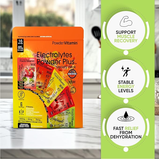 Electrolytes Powder Plus, Keto, Variety Pack A, Sugar Free, Pink Himalayan Salt, 1000mg Potassium, 120mg Calcium, 120mg Magnesium, Non-GMO, Zero Calories, (16 Hydration Packets)
