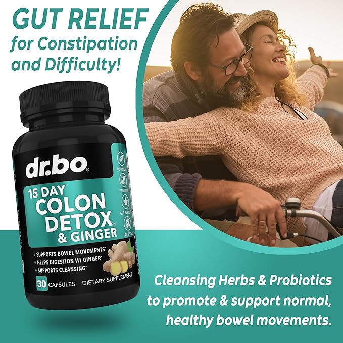 Collagen Peptides & Colon Cleanse Detox - 15 Day Colon Cleanse Pills & Ginger - Multi Collagen for Women & Men Complex Capsules, Skin, Hair & Nails - Bowel Movement Supplements for Stomach Bloating