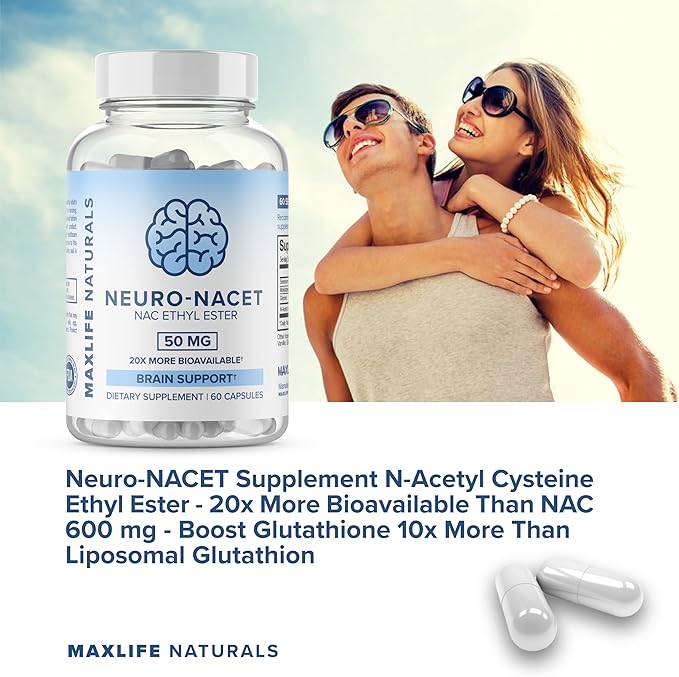 Neuro NACET - N-Acetyl Cysteine Ethyl Ester - 20x More Bioavailable Than NAC 1000mg - 10x Higher Glutathione Boost Over Liposomal Glutathione - NAC Ethyl Ester with Glycine, Selenium, Brain Support