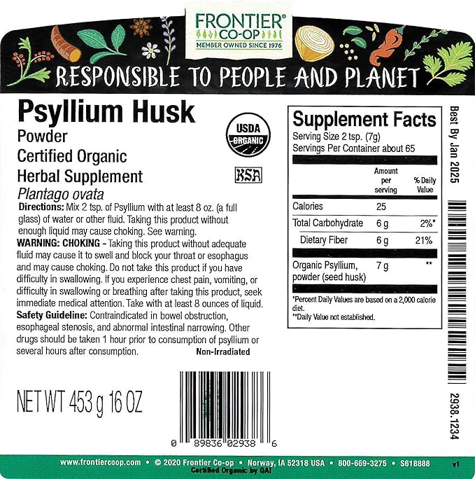 Frontier Co-op Organic Psyllium Husk Powder 1lb