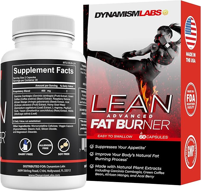 Dynamism Labs Lean Advanced Fat Burner | Garcinia Cambogia Extract, Green Tea Extract, Raspberry Ketone | Made in USA (60 Tablets)