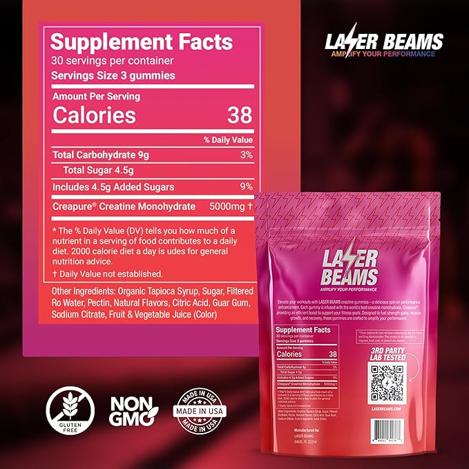 Creatine Monohydrate Gummies - 5g Creapure Creatine per Serving - Vegan, Strawberry Stardust Flavor - Boost Muscle Strength, Endurance, Recovery & Mental Focus - 90 Gummies, Gluten-Free
