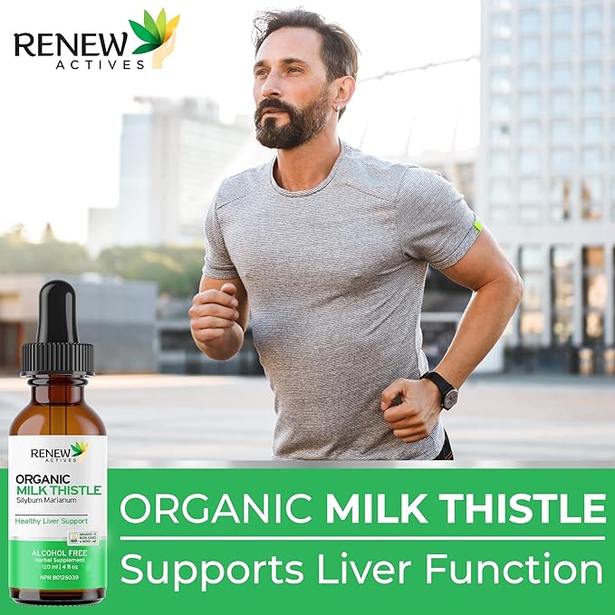 Renew Actives Milk Thistle Liquid Extract 110MG per 2ML – Liver Support Drops for Optimal Health – No Alcohol, Non-GMO, Vegan – Supports Liver Function & Digestive Health – Made in Canada – 4 fl oz