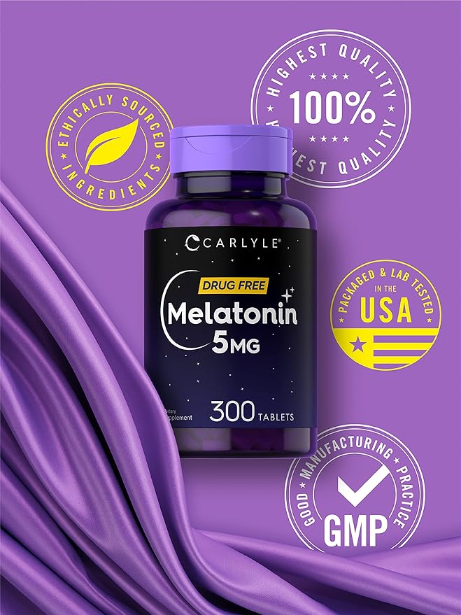 Carlyle Melatonin 5mg | 300 Tablets | Drug Free Supplement | Vegetarian, Non-GMO, Gluten Free