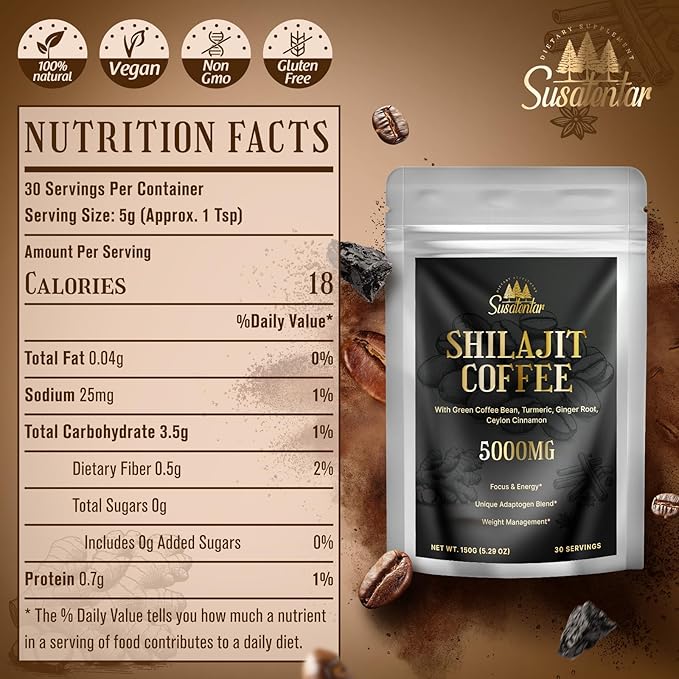 Liquid Liposomal Fulvic Humic Acid Supplement & 5000MG Shilajit Coffee for Focus, Energy