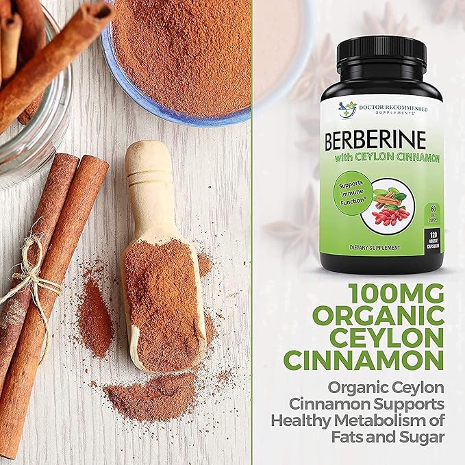 Berberine with Ceylon Cinnamon - 1200mg Berberine & 100mg Organic Ceylon Cinnamon - 120 Veggie Capsules, Healthy Immune System Cardiovascular Heart & Gastrointestinal Wellness (Pack of 2)