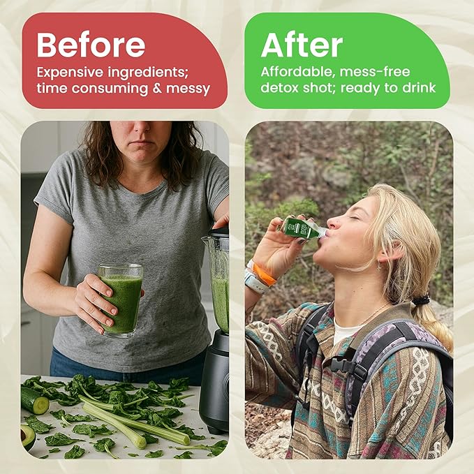 Chlorophyll Detox Shots – Organic Plant-Based Liquid Cleanse Drink for Immune Support & Natural Energy – Pre-Mixed Detox Supplement (4 Pack)