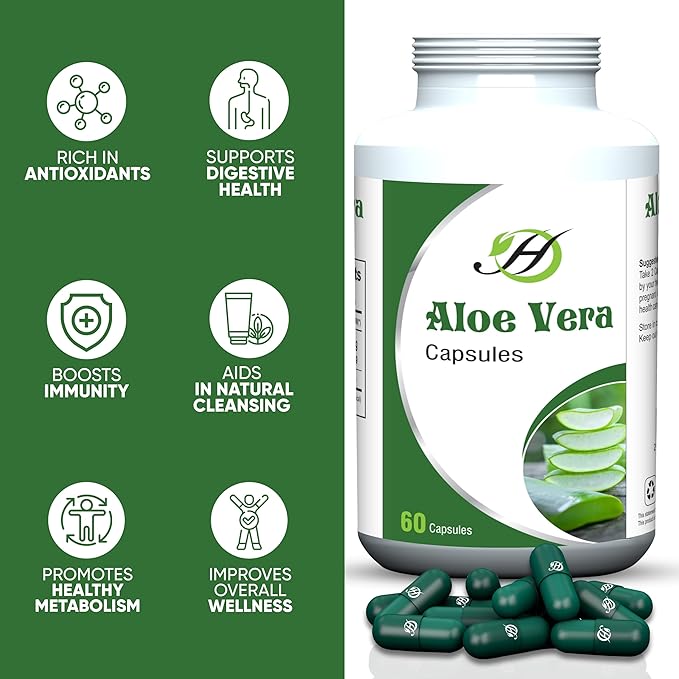 Aloe Vera Capsules 500mg 60 Capsules - All Natural Vegetarian Capsules with 100% Pure Aloe Vera for Skin, Hair, Nails……