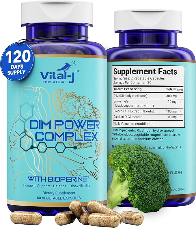 4-in-1 DIM Potent Complex 300mg - Estrogen Balance and Metabolism, Energy & Menopause Support Supplement with Bioperine (x4), Calcium and Broccoli Extract - for Women and Men 120 Servings