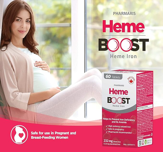 Hemeboost 11.6mg (232mg Heme Iron) I 60 Tablets I High Potency Natural Iron Supplement I High Absorption & Gentle on Stomach I Iron Pills for Adults & Safe for Use in Pregnancy