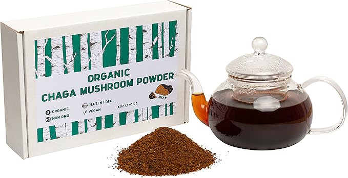 HITT Chaga Mushrooms Ground Powder - Organic Chaga Mushroom Tea, Chaga Drink Beverage and Smoothie, Vegan Friendly 6oz, 170 g
