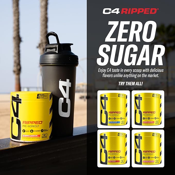 Cellucor C4 Ripped Pre Workout Powder for Energy, Beta Alanine, Sugar Free Energy Supplement Preworkout for Men & Women - 150mg Caffeine + Creatine-Free - ICY Blue Razz - 30 Servings