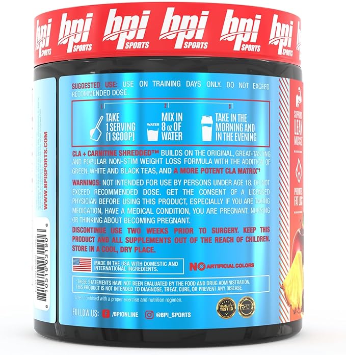 BPI Sports CLA + Carnitine Shredded Supports Lean Muscle & Promotes Fat Loss - Fruit Punch (14.1 oz. / 50 Servings)