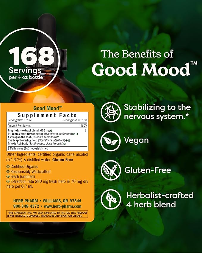 Herb Pharm Good Mood Liquid Herbal Formula with St. John's Wort for Healthy Emotional Balance - 4 Ounce