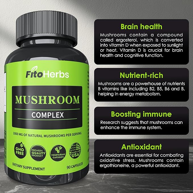 Mushroom Complex - Shiitake, Lions Mane, Cordyceps, Turkey Tail, Maitake, Reishi, Agaricus Mushrooms Supplement Capsules - Cognitive Improvement - Immune Support - Energy Booster - 90 Caps