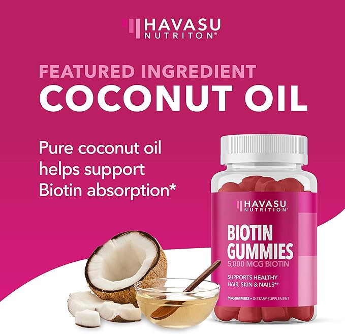 5000mcg Biotin Gummies for Hair, Skin and Nails - Vegan Supplement for Women and Men - GLP-1 Nutritional Support to Promote Lucious Locks and Radiant Skin - Vitamin B7 - Strawberry Flavor, 90 count