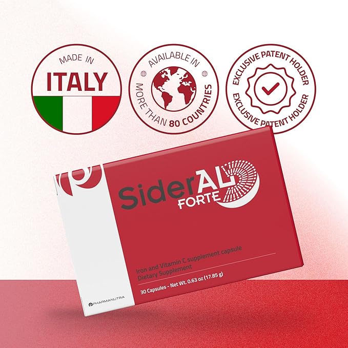 SiderAL® Forte 30mg Iron Supplement with Vitamin C | Gentle on Stomach, High Absorption | High Strength for Energy, Deficiency, Anemia or Recovery | Vegan-Friendly and Gluten-Friendly | 30 Capsules