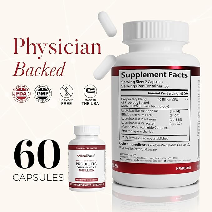 Physician Formulated Probiotic Supplement - 40 Billion CFU - Live Prebiotics and Probiotics for Men and Women - Probiotics for Gut Health - Non-GMO and Vegan - 30 Day Supply