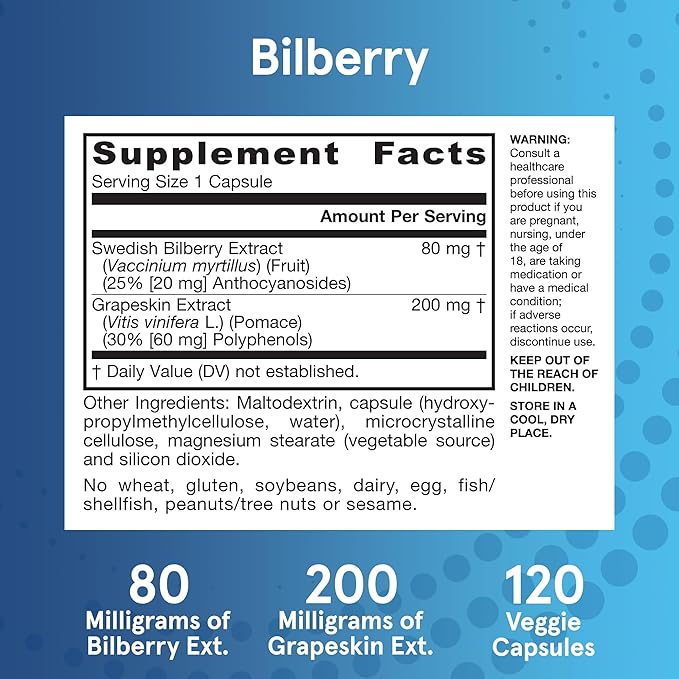 Jarrow Formulas® Bilberry + Grapeskin Polyphenols, Vision and Eye Health, 60 Veggie Capsules, Up to a 30 Day Supply