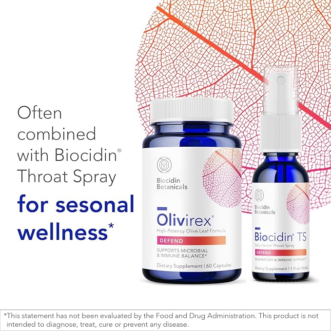 Biocidin Olivirex - Oleuropein Olive Leaf Extract Capsules - High Potency, 18% Oleuropein - Promote Microbial & Immune Support - Professional-Grade Botanical Blend for Detox & Wellness (60 Capsules)