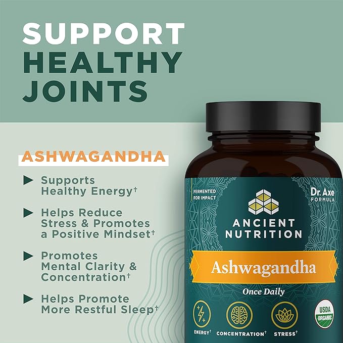Ancient Nutrition Ashwagandha Tablets, Stress Relief, Supports Energy, Mental Clarity and Concentration, Reduces Fatigue and Anxiousness, Paleo and Keto Friendly, 30 Capsules
