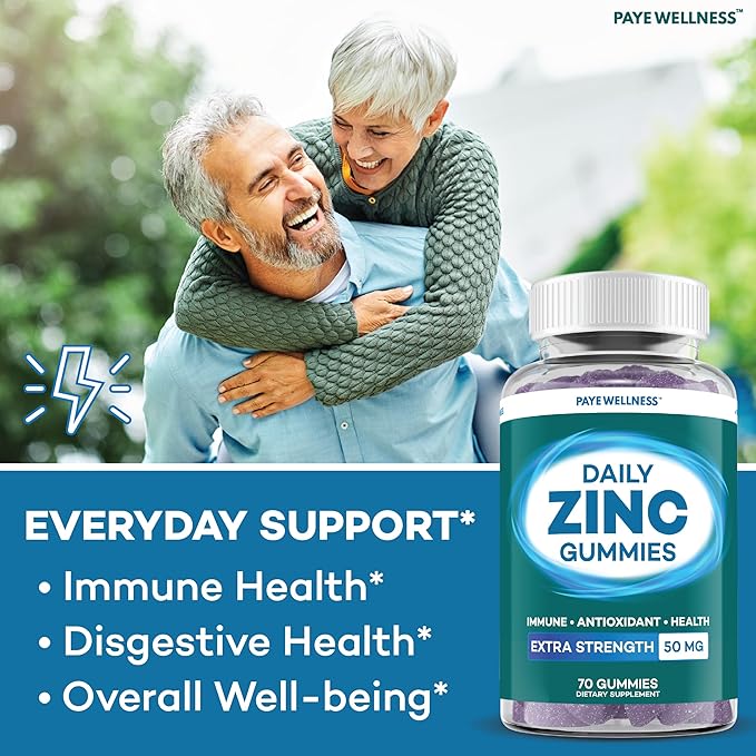 Zinc Gummies 50 mg, Daily Support, Immune System*, Enzyme Functions*, Natural Energy* - 70 Gummies, 35 Day Supply (1-Pack)