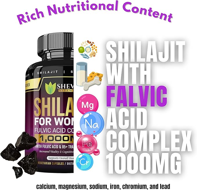 Shilajit Capsules 1000 mg - Pure shilajit for Women with fulvic Acid Organic for Energy & Immune Support, Mineral Supplements for Women - Non GMO| 90 Vegan Capsules| Made in USA