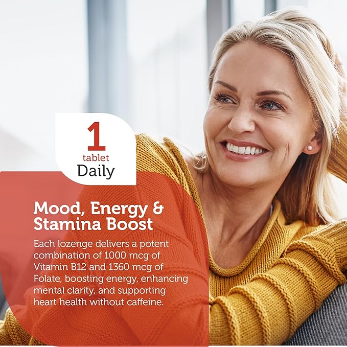 Zahler Energizer - Folate and B12 Supplement - Fast Dissolving Cherry Flavor Lozenges Dual Vitamin Methylated B12 & Folate Supplement with 1360 mcg Folic Acid + 1000 mcg Methyl Vitamin B12 (90 Count)