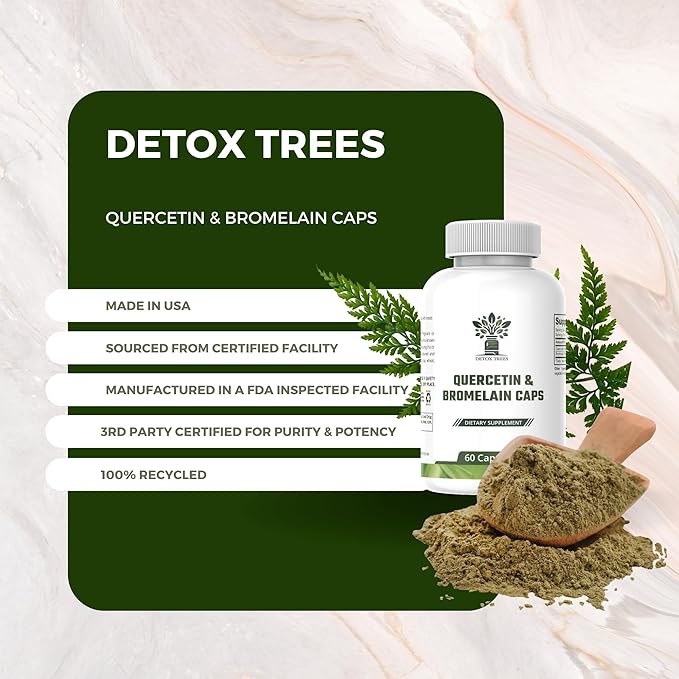 Quercetin with Bromelain Supplement - 60 Capsules Quercetin 1000mg, Bromelain Powder 200mg, Non-GMO, Vegan, Gluten Free Respiratory Health & Immune Support Supplement.