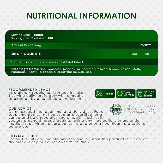 Ambrosial Zinc Picolinate 30mg Tablets Pack of 1-180 Tablets