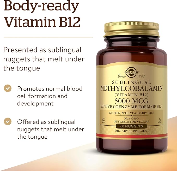 Solgar Methylcobalamin (Vitamin B12) 5000 mcg - Supports Energy Metabolism - Body-Ready, Active Form of B12 - Vitamin B - Non GMO, Vegan, Gluten, Dairy Free, Kosher - Cherry, 60 Count