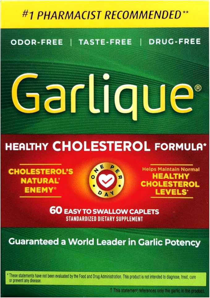 Garlique Healthy Cholesterol Formula with 5000 mcg of Allicin, 60 Enteric Coated Caplets (Pack of 2)