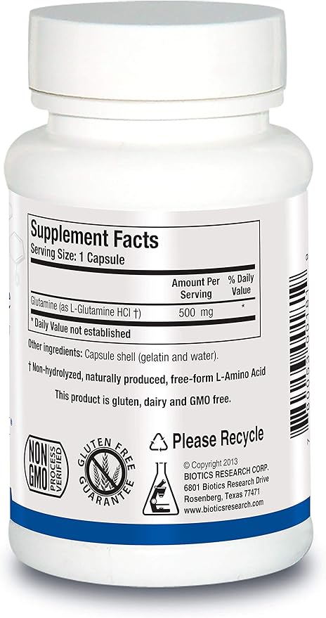 Biotics Research L Glutamine, Gastrointestinal Health, Gut Lining Support, Optimal Muscle Support, Lean Muscle, Antioxidant Activity, Free Form Amino Acid. 180 Capsules