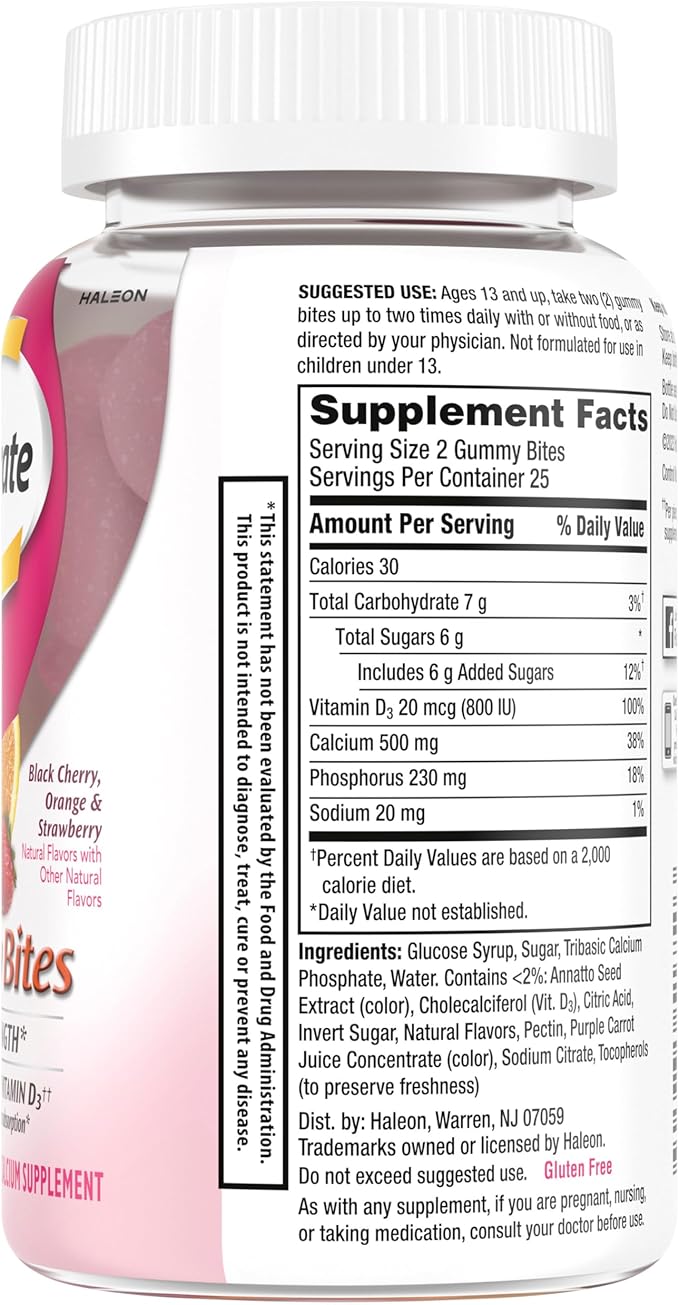 Caltrate Gummy Bites 500 mg Calcium and Vitamin D Supplement, Black Cherry, Strawberry, Orange - 50 Count