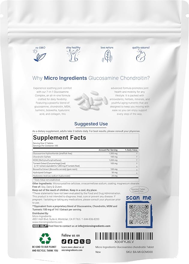 Glucosamine Chondroitin MSM and Turmeric Supplement 4,000mg Equivalent, 300 Bisected Tablets | 7-in-1 with Boswellia, Hyaluronic Acid, & Collagen Complex | Joint Health & Mobility Support