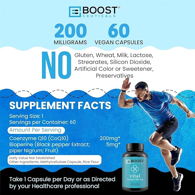CoQ10 200mg | High Absorption Coq10 with Bioperine | Pure CoQ10 Vegan Non GMO | No Stearates No Gluten | 60 200 mg Capsules