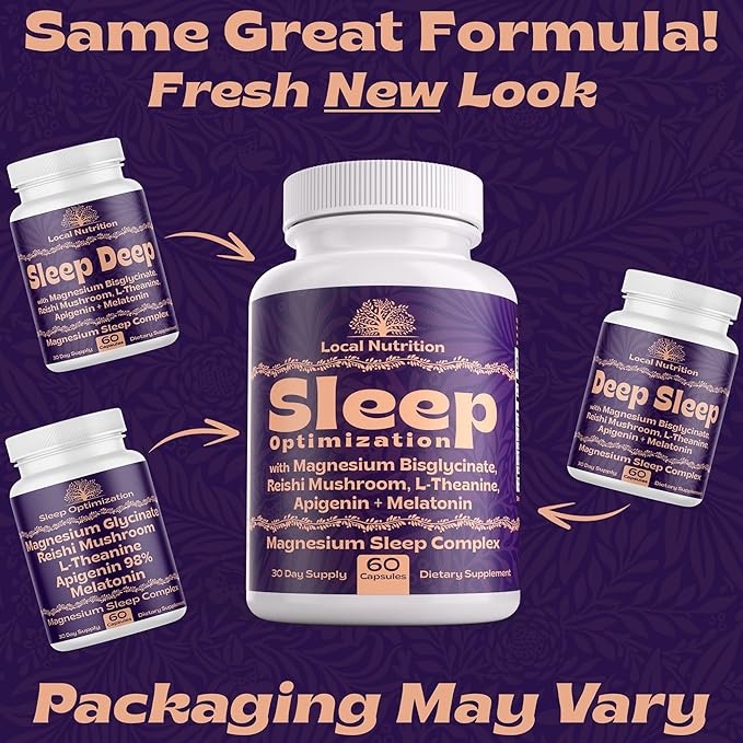 Natural Sleep Aid with Magnesium Glycinate 500mg Reishi Mushroom 350mg L-Theanine 300mg Apigenin 50mg Melatonin 3mg - Magnesium Sleep Supplement for Deep Sleep, Sleep Support - 60 Capsules Made in USA