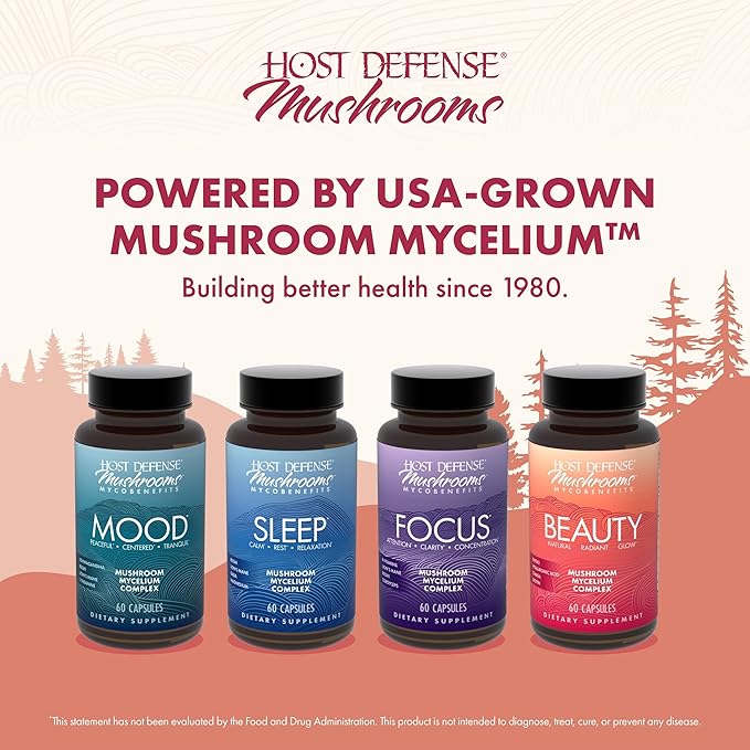 Host Defense MycoBenefits Beauty Capsules - Supplement for Healthy Hair & Nail Strength - Skin Elasticity & Health Aid - Mushroom Supplement with Biotin & Hyaluronic Acid - 60 Capsules (30 Servings)