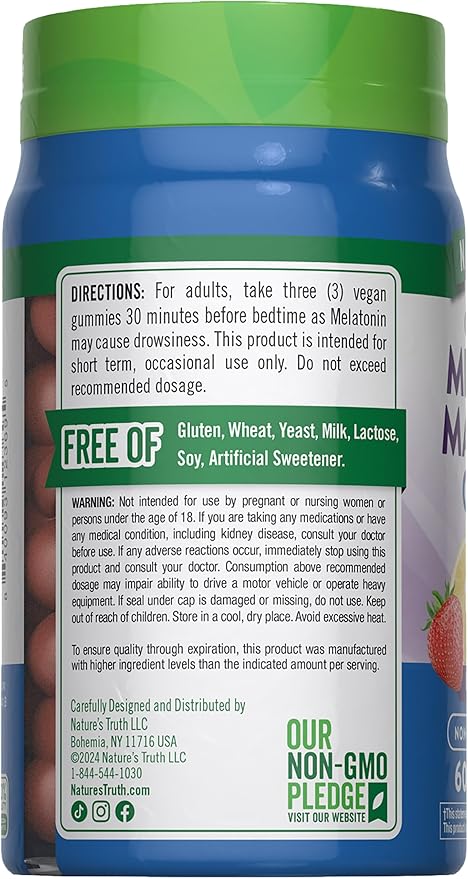 Nature's Truth Melatonin with Magnesium Gummies | 60 Count | Berry Lemon Flavor | Vegan, Non-GMO & Gluten Free Supplement